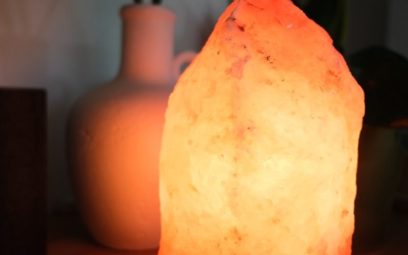 a himalayan salt lamp sitting on a table